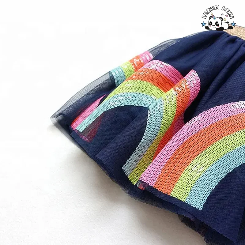 LEZONKIDS - Saia Tutu Mini Personalizável para Meninas Crianças Arco-íris Lantejoulas Bordadas Algodão Doce Estilo Ocidental Impressão Saia